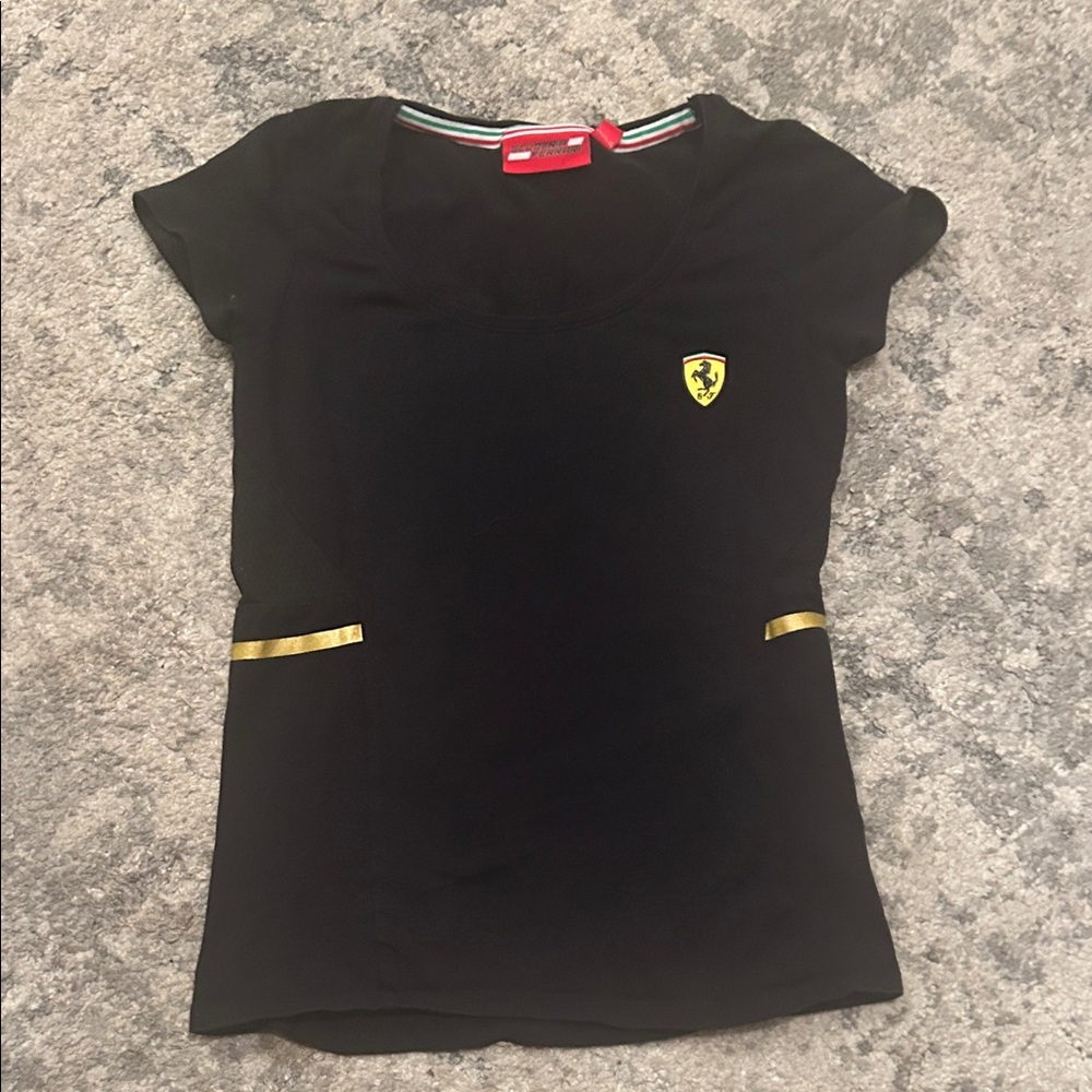 Ferrari Black Tee with Gold Details